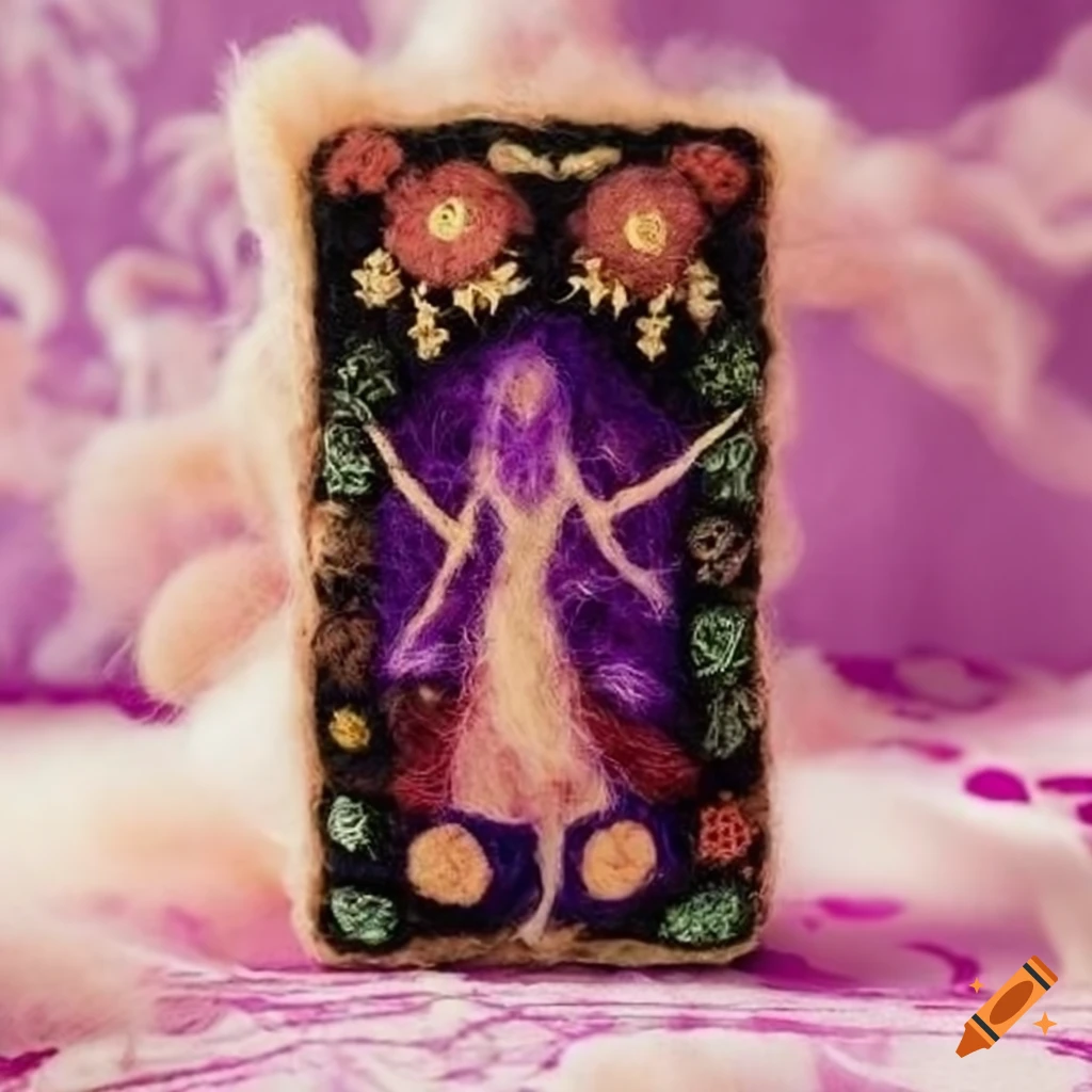 Beautiful felted wool tarot card with intricate spell design