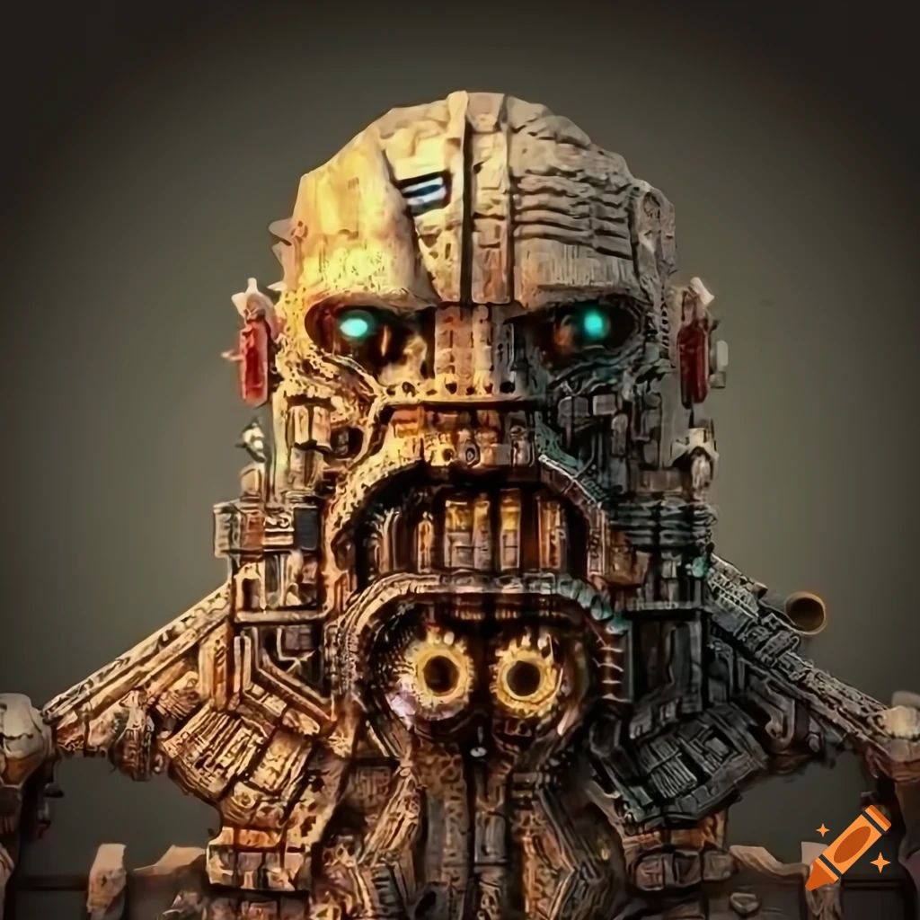 Steampunk Golem made from a motherboard in Beksinski style on Craiyon