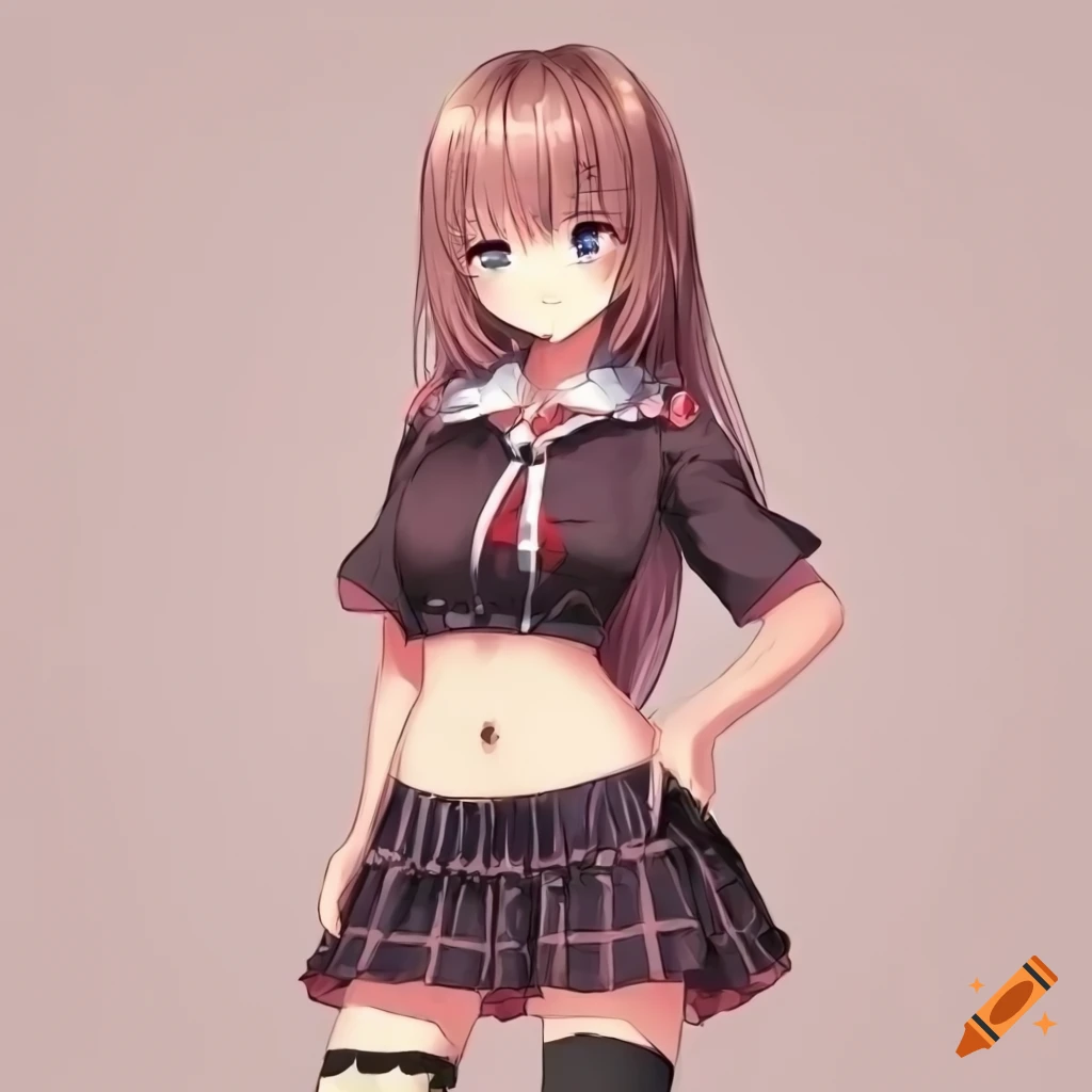Cute anime girl with short skirt and blouse