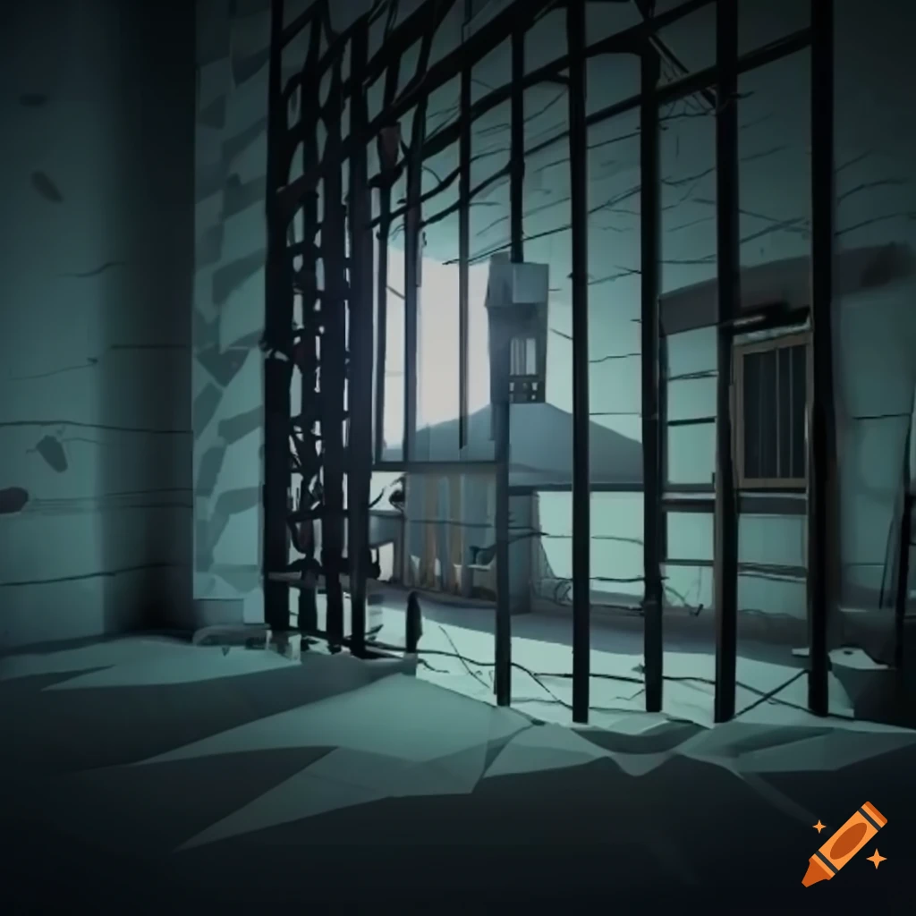 Low poly wide angle view prison with Tim Burton inspiration