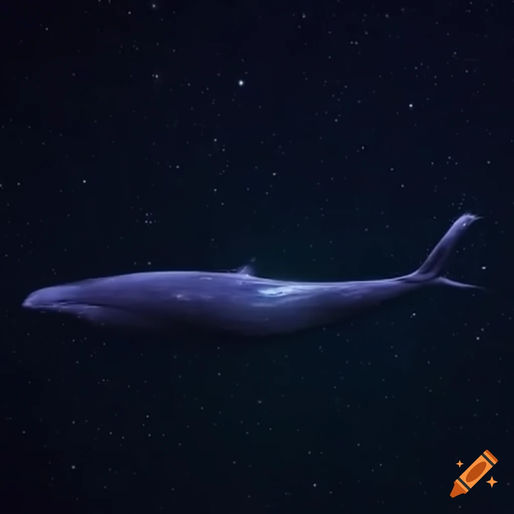 Enormous whale gliding through colorful stars in space