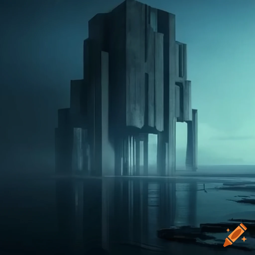 2070s brutalist architecture inspired by Beksinski's sci-fi Dystopia