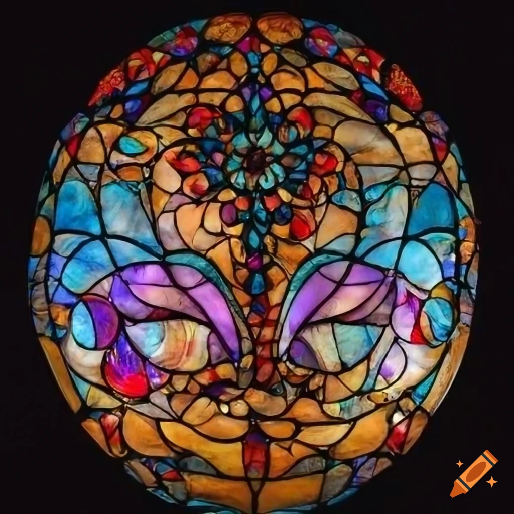 Glass stained window of a masquerade eye mask in moonlight
