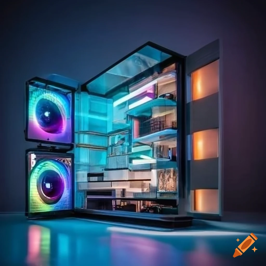 Picture of Modernist penthouse inside a Gaming PC with glass window frontage on ...