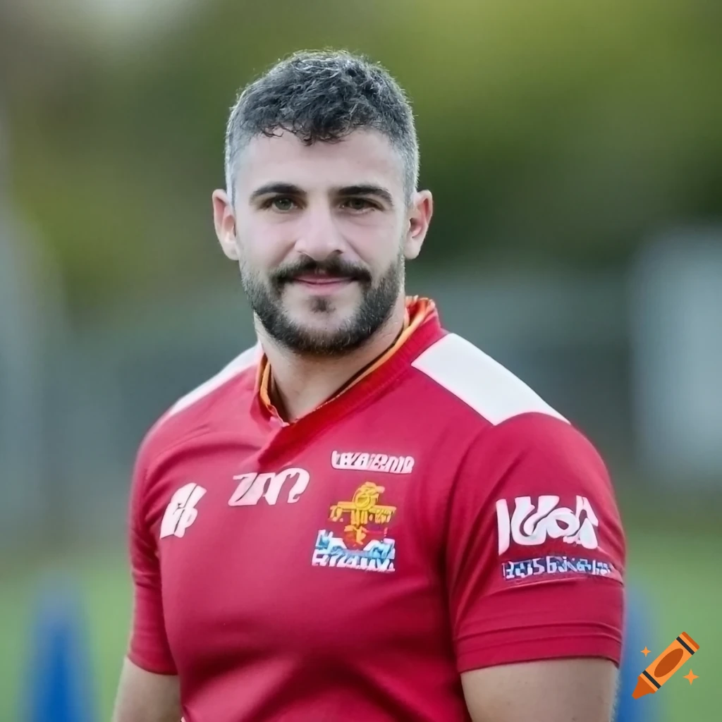 Portrait of a Spanish rugby player in his 30s with a mustache