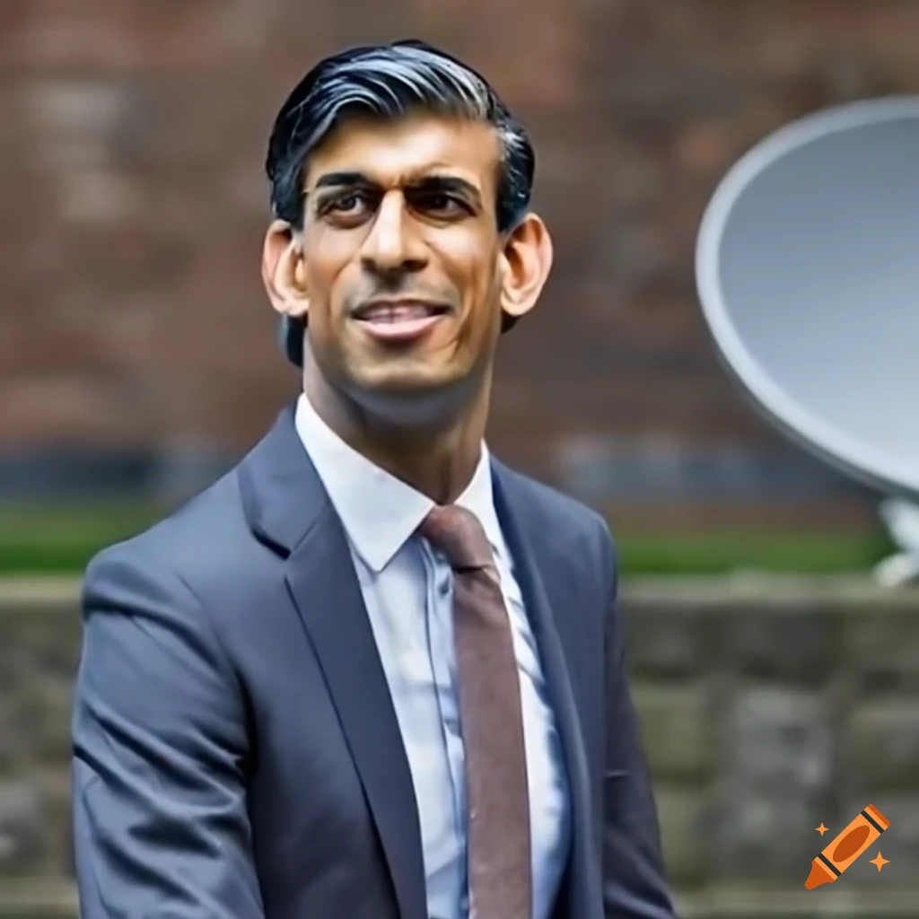 Rishi Sunak looking at a satellite dish