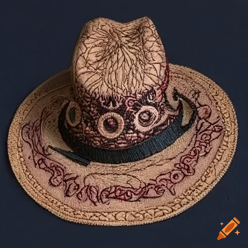 Unique cowboy hat with Lovecraftian symbols embroidery