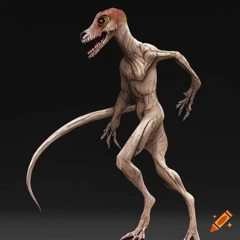 Humanoid raptor creature with digitigrade legs and human-like posture