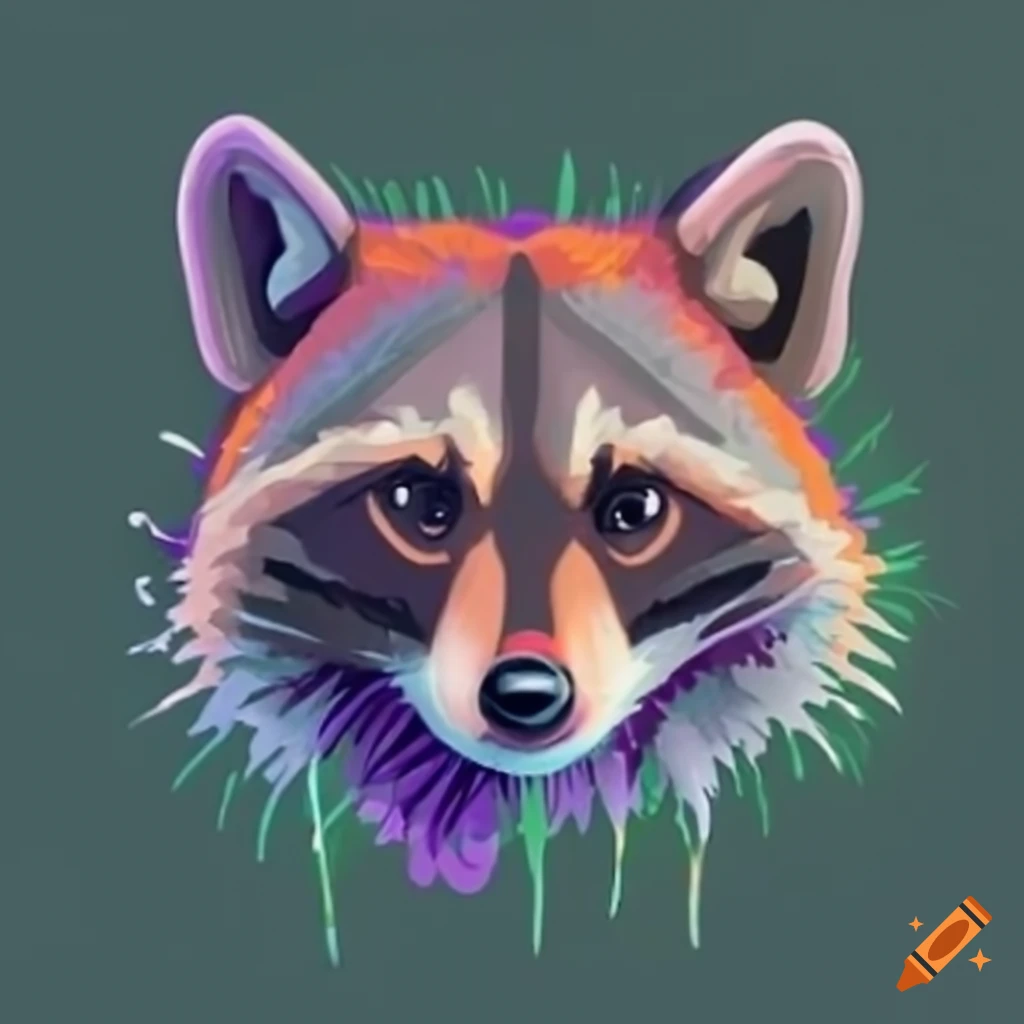 Raccoon in an orange baseball cap with neon-colored details