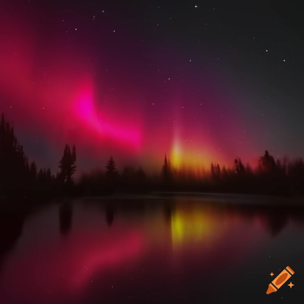 Neon red northern lights in the sky