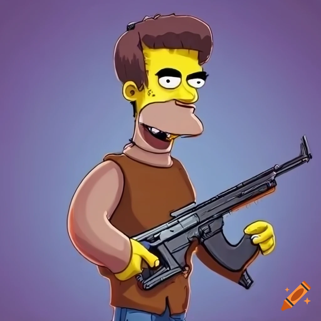 Young guy holding a gun in Simpsons style