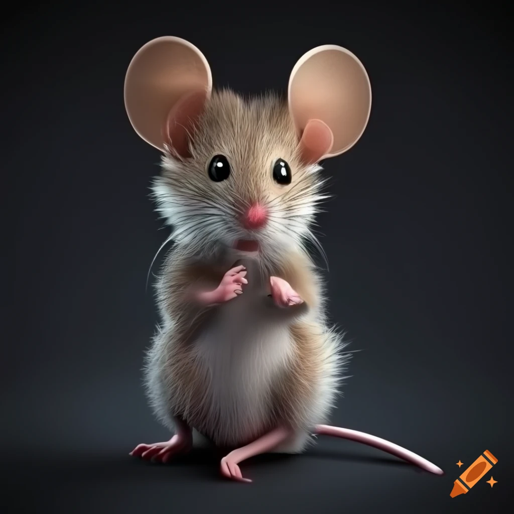 Adorable fluffy mouse in 3D render with good lighting