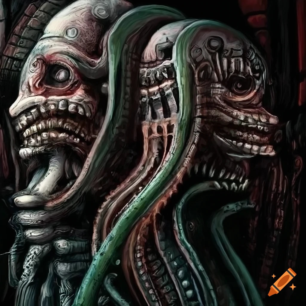 Portrait of SHODAN in biomechanical Giger style