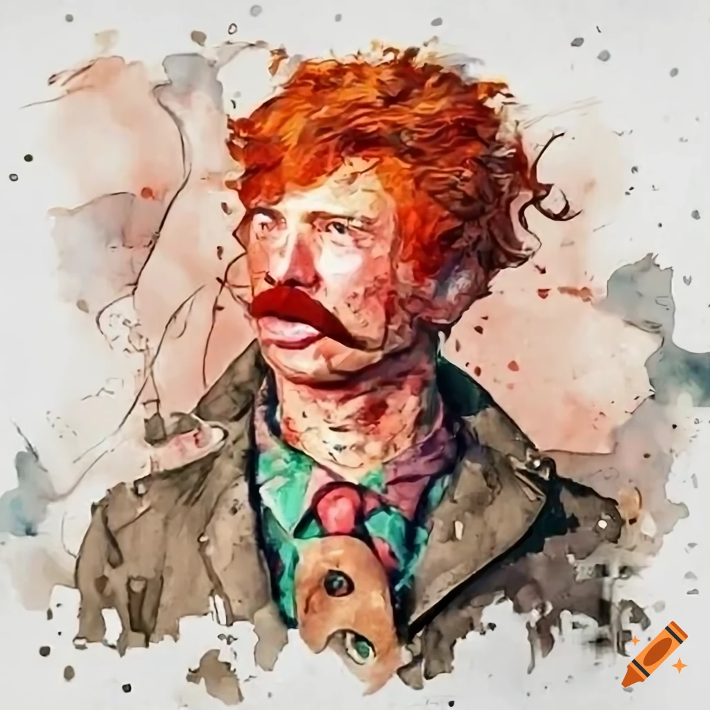 Depression era explorer piloting his 1930s airship with wild red hair and mustache