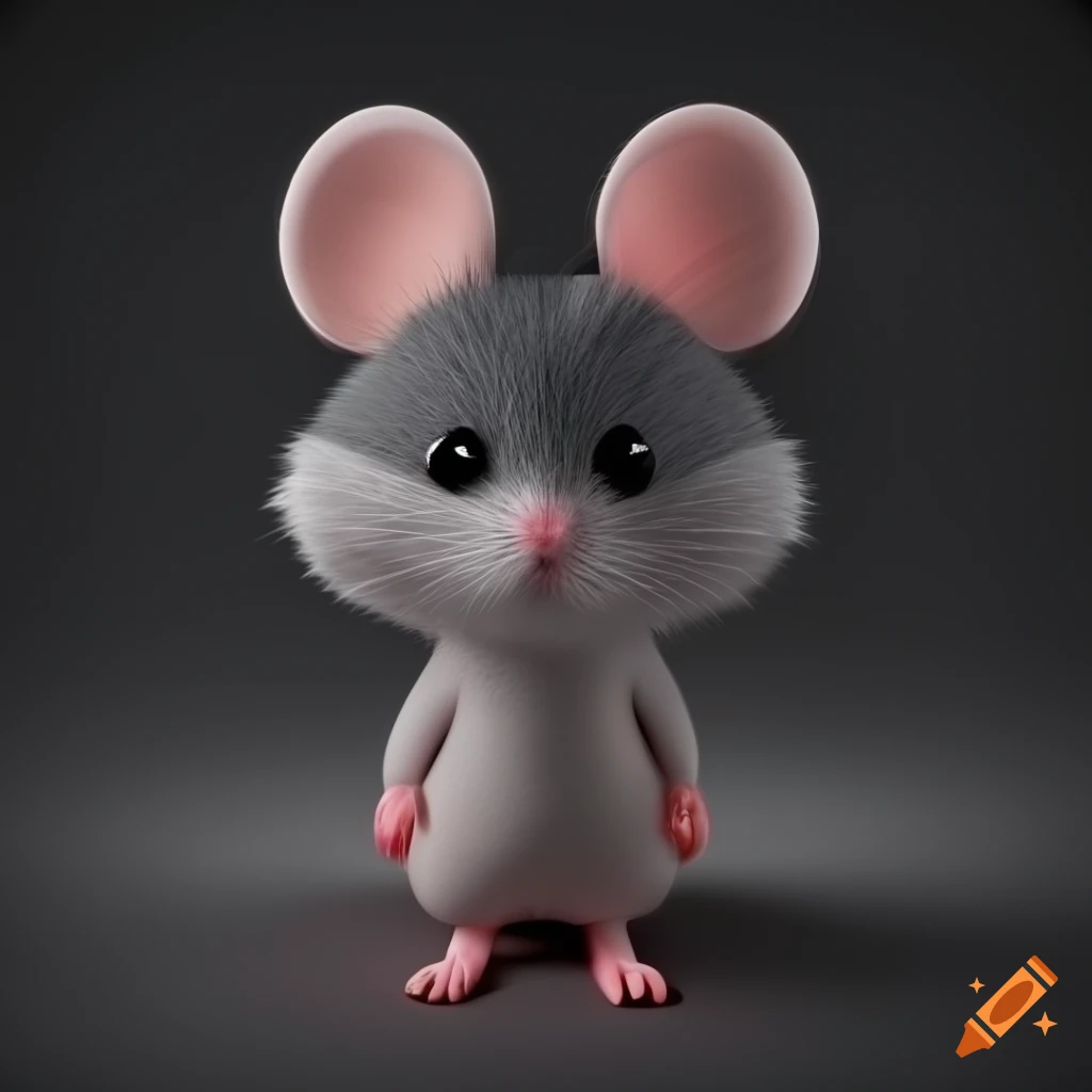 Adorable fluffy mouse in 3D render with good lighting
