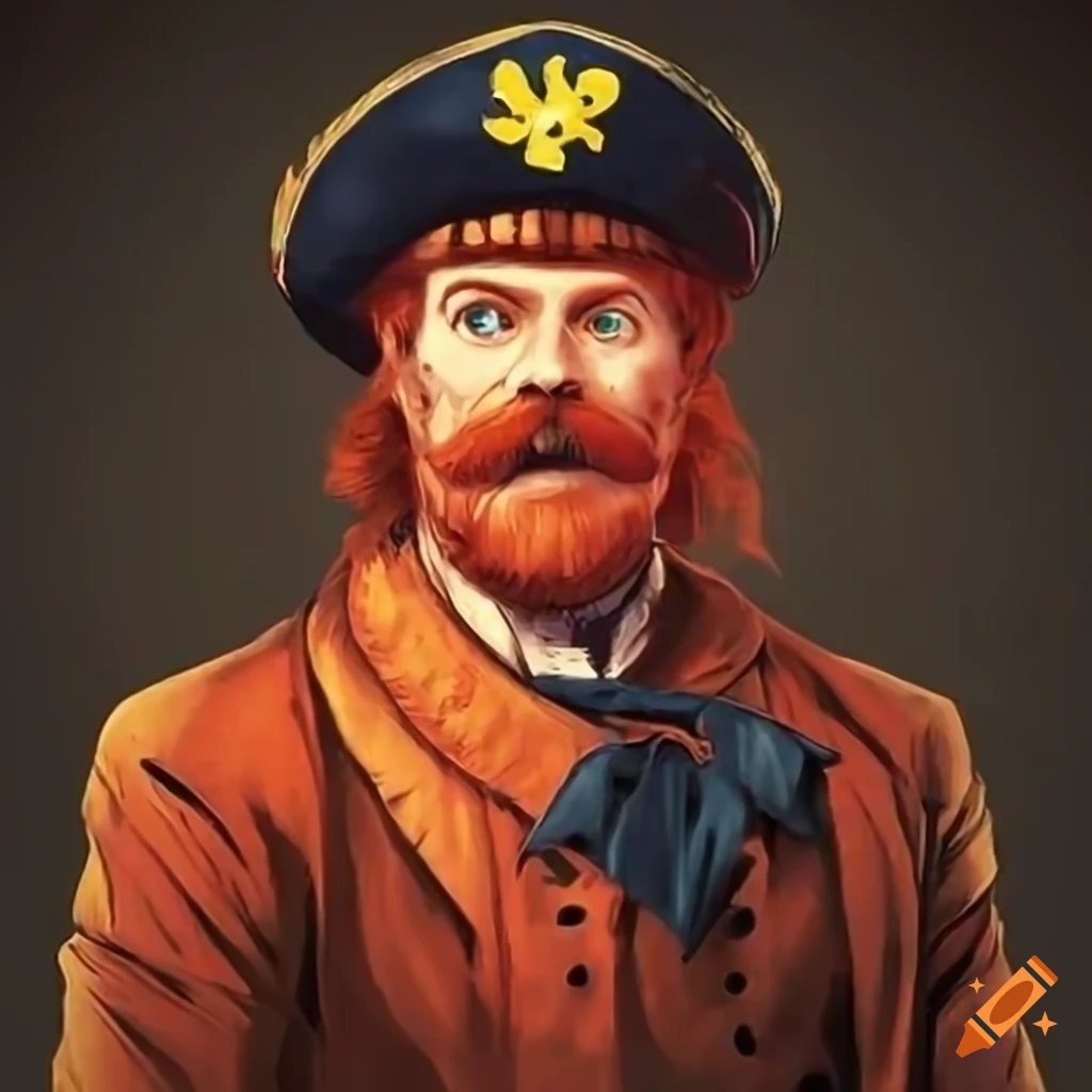Wild west wanted poster of a male with wild red hair and mustache in a Captain Nemo-esque outfit, rising as a ghost