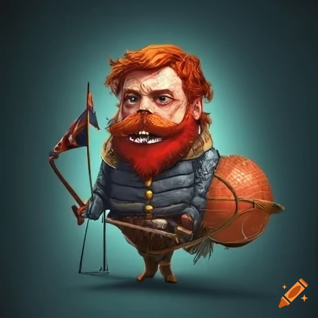 Wanted poster of a burly Scottish man with wild red hair and mustache