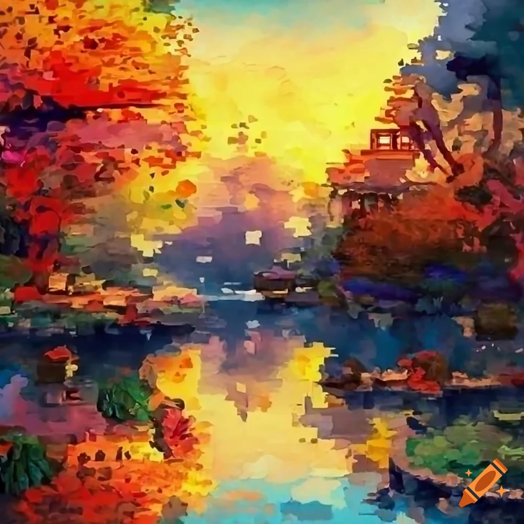 Pixel art japanese garden in full bloom on Craiyon