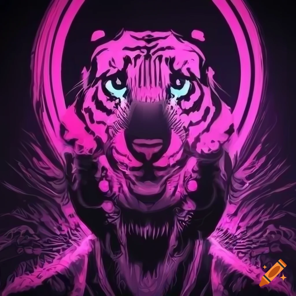 Wall mural for a music DJ with black and pink tiger design under black light
