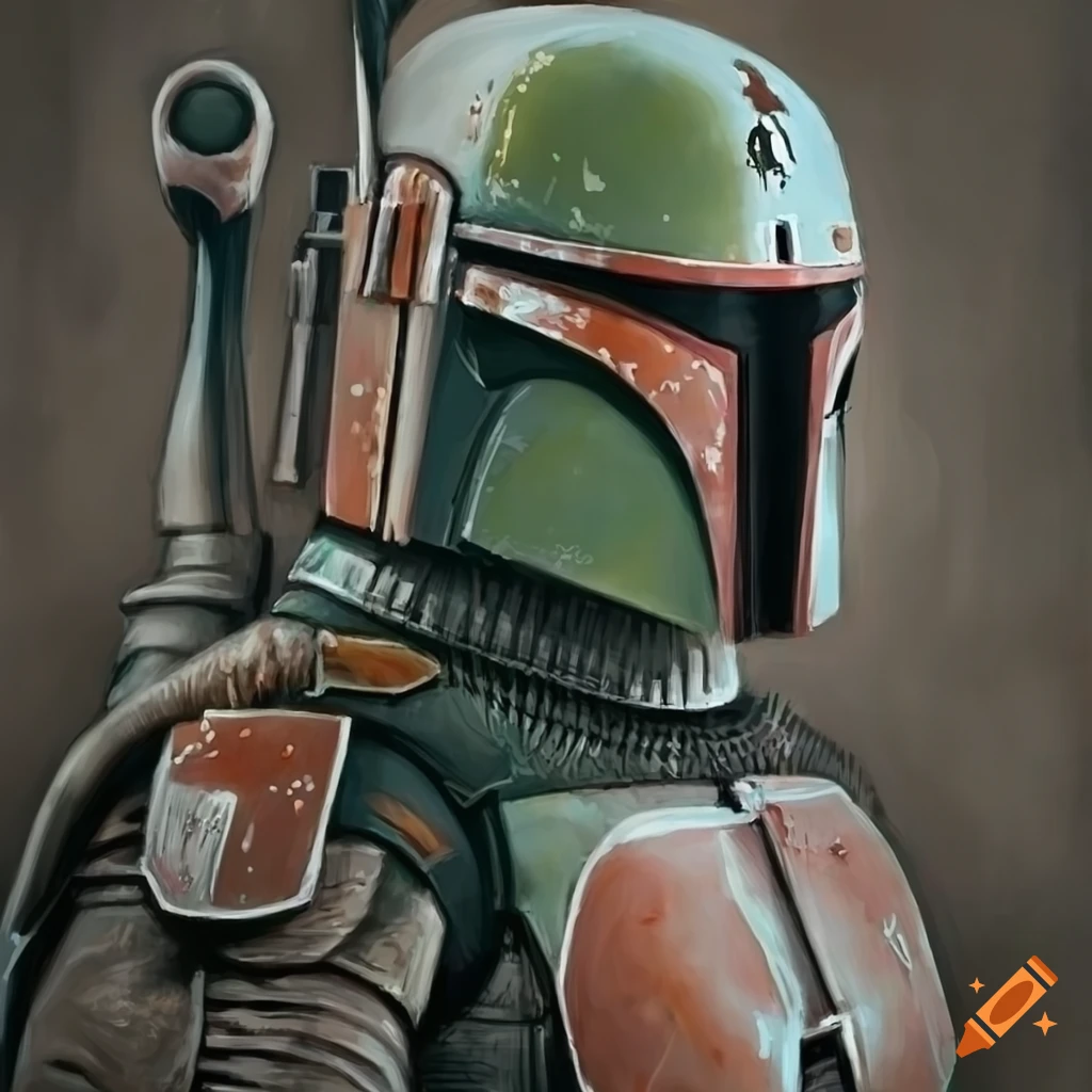 Portrait of Boba Fett in H.R. Giger style biomechanical armor