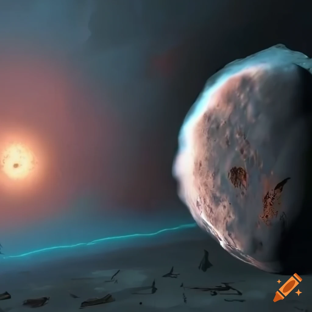 Space scenery with a dark dusty planet and rusty steel structure in ps1 ...