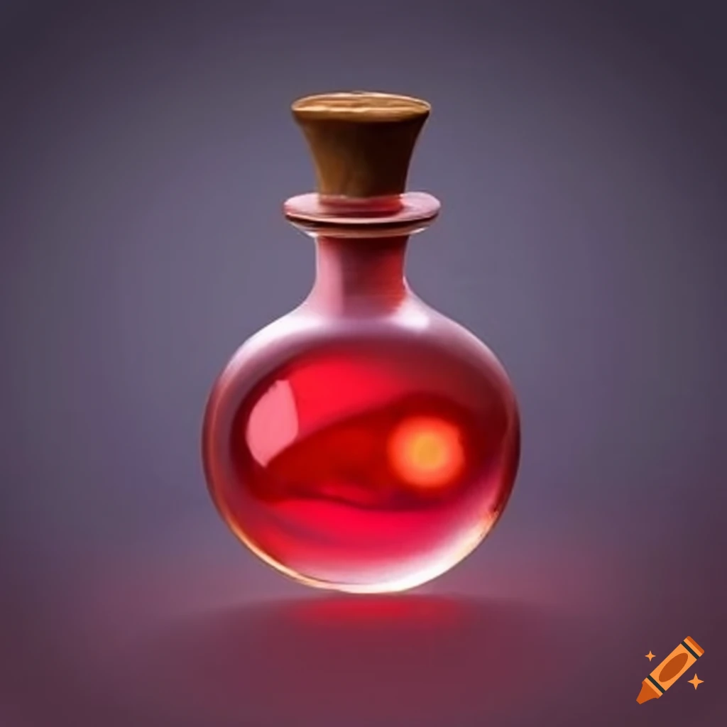 Mysterious red potion in a rounded vial