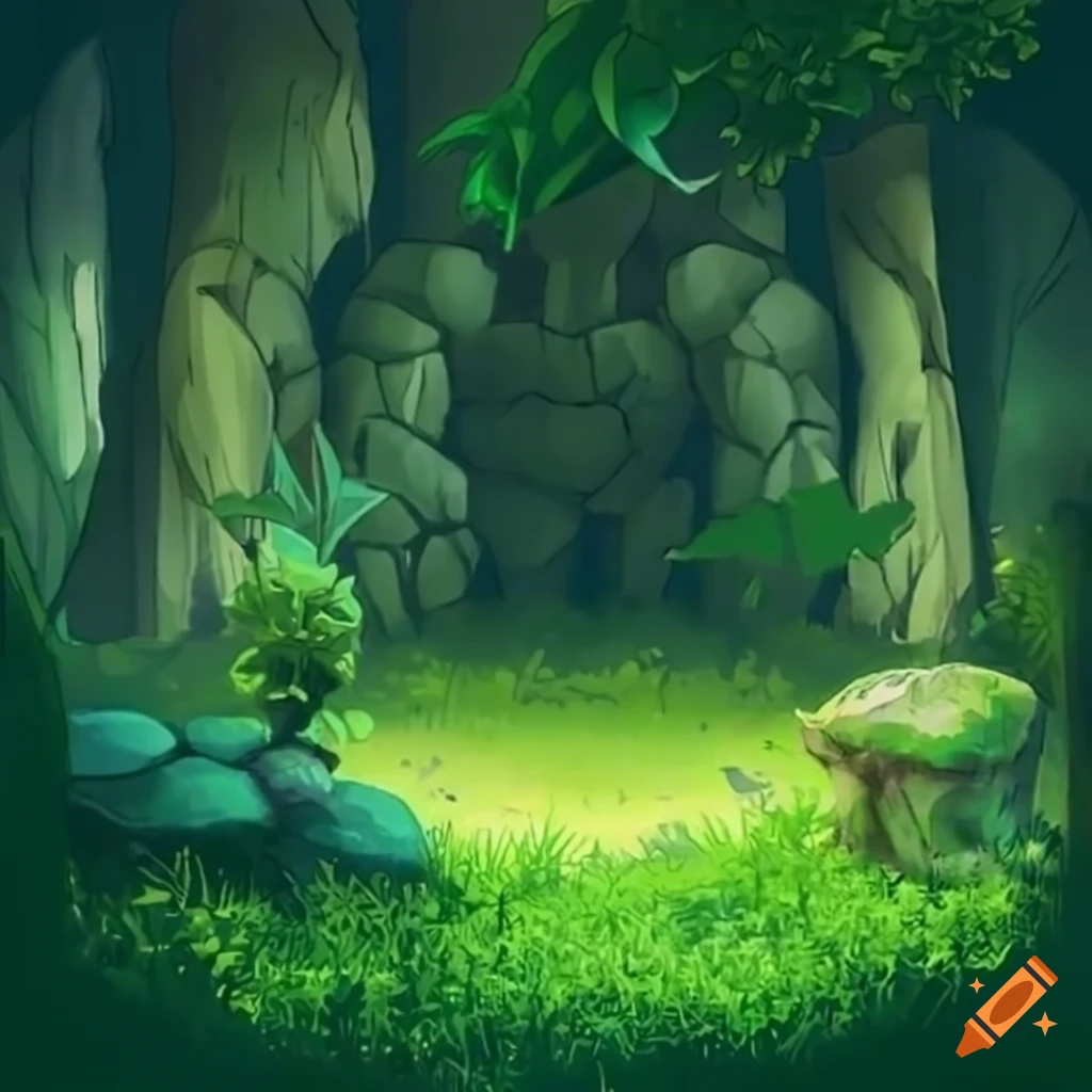 Anime golem garden with grass