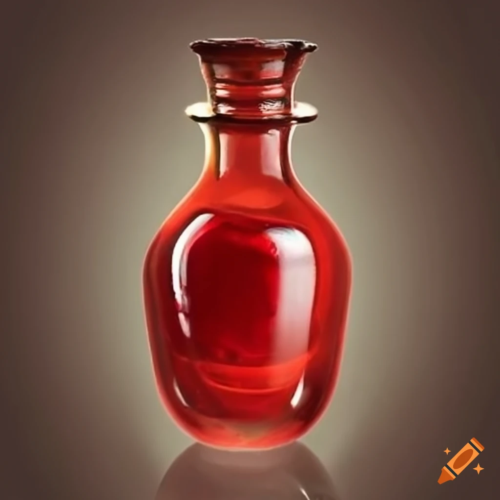 Mysterious red potion in a rounded vial