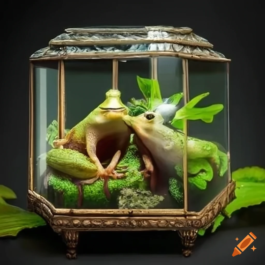 Swamp terrarium housing frogs in a glass box
