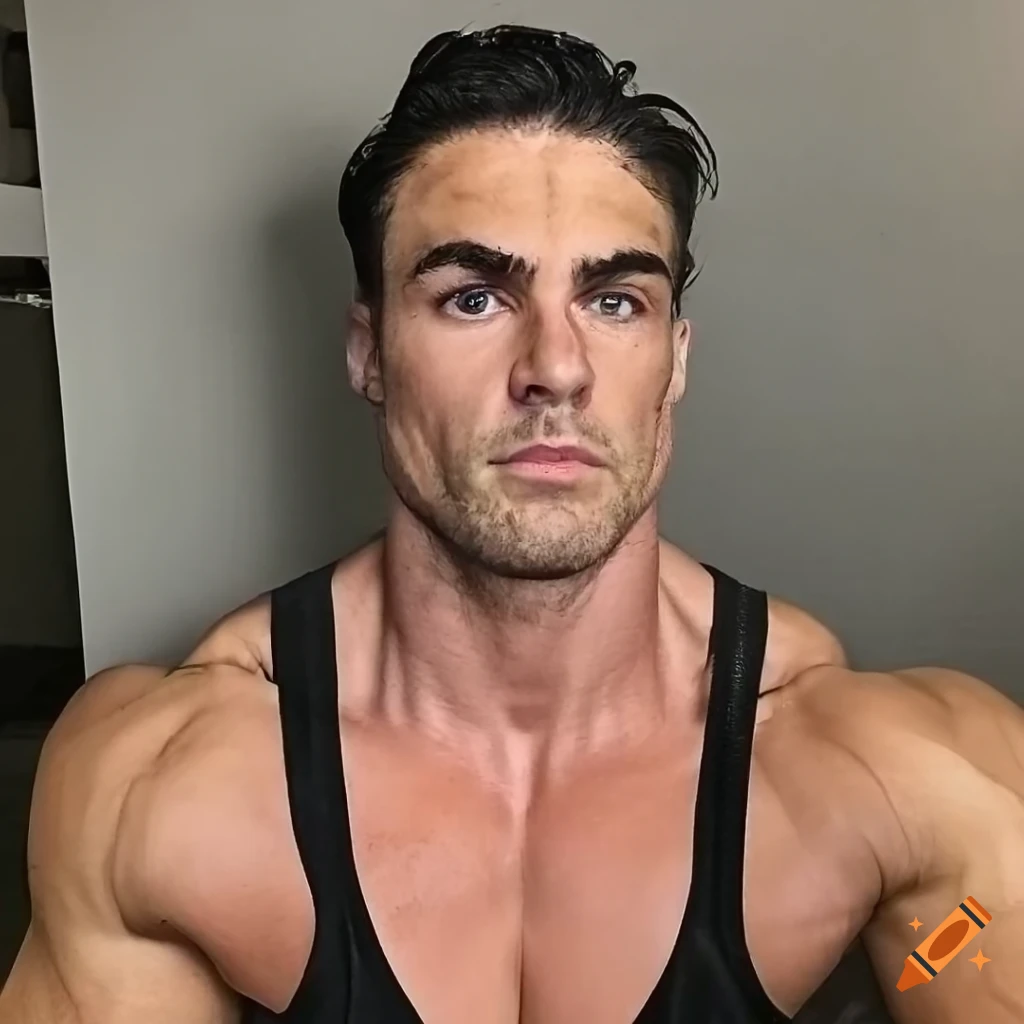 Masculine tough man with rugged handsome face in a selfie