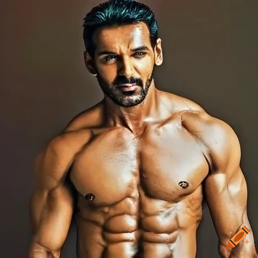 Fit actor john abraham displaying muscular build and biceps on Craiyon