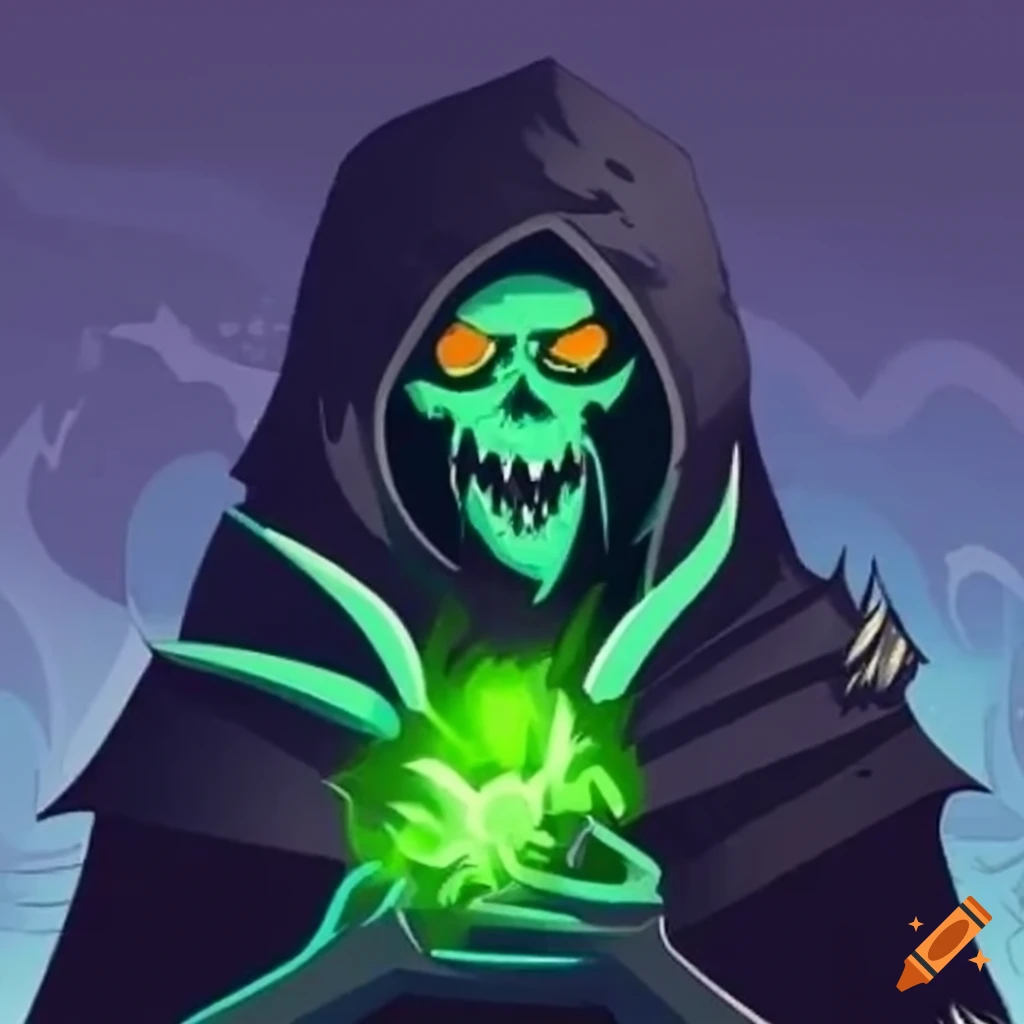Undead Lich with a ghostly green flame in a dark tomb
