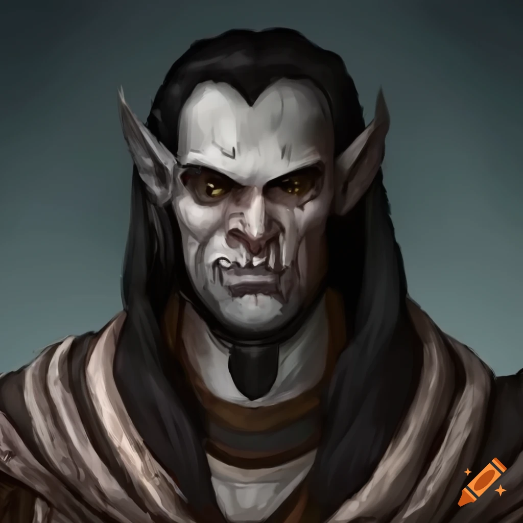 Goliath warlock with cloak and hood in traveler attire