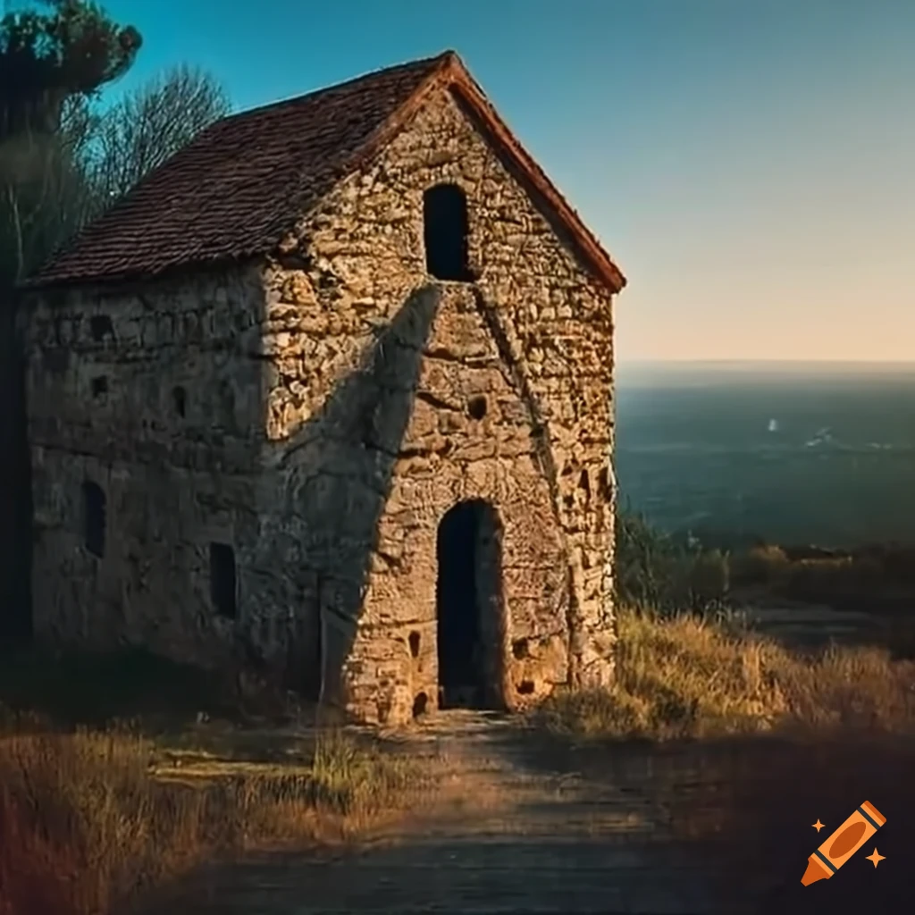 Old stone mills in a Mediterranean landscape