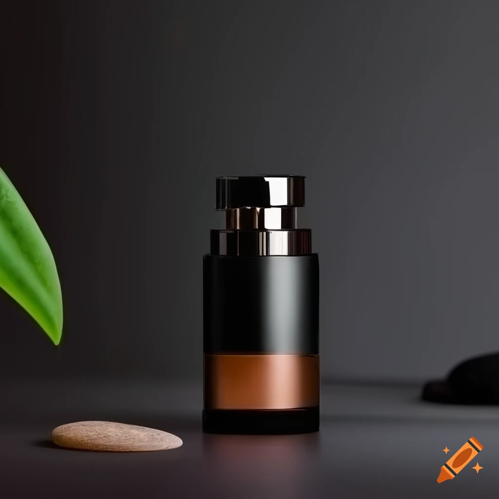 Luxury cosmetic container with interior zen garden as background