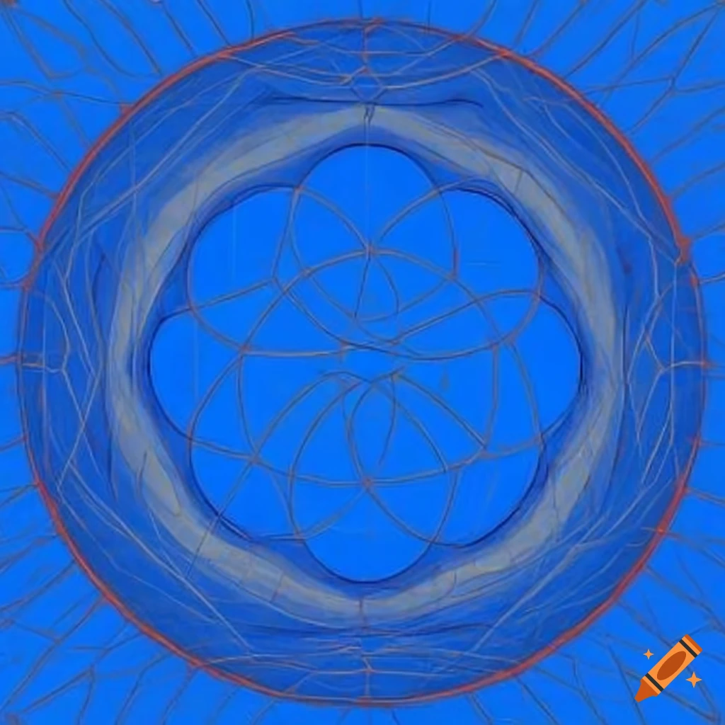 Abstract blue geometric design with intersecting lines and an open circle