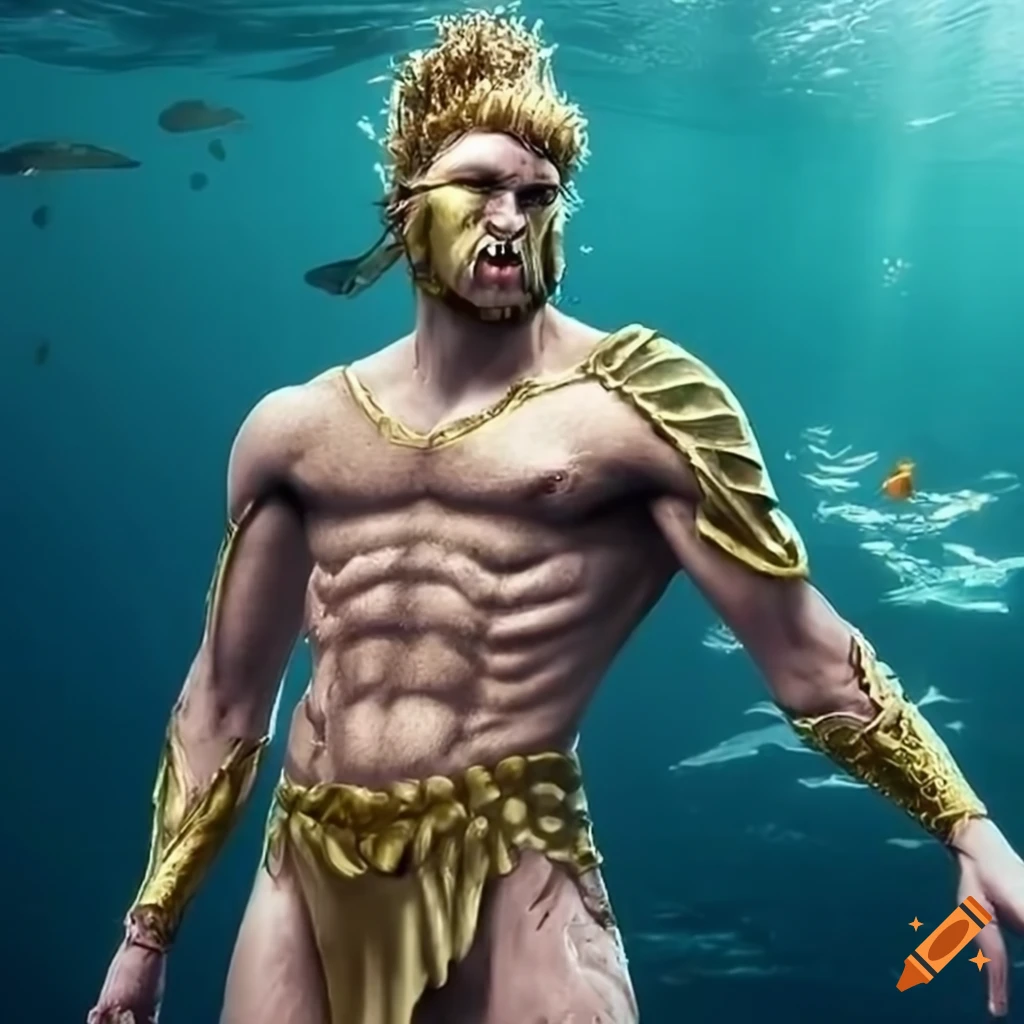 Underwater humans in ancient Greek style armor similar to Aquaman