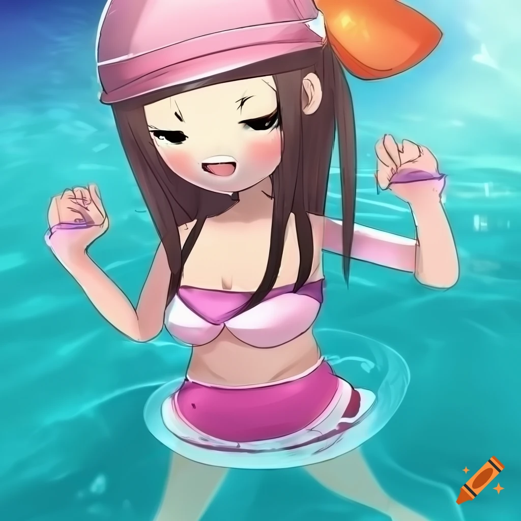 Waifu OC from Rhythm Heaven at a pool party