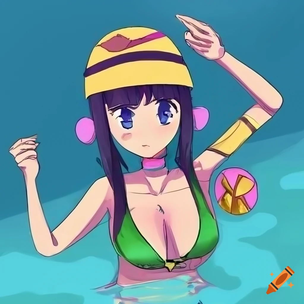 Waifu OC from Rhythm Heaven at a pool party