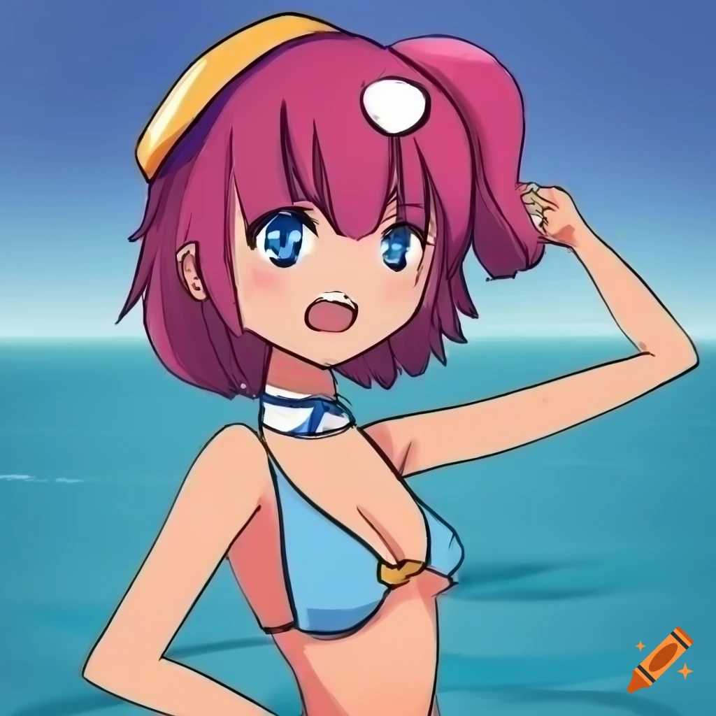Waifu OC from Rhythm Heaven at a pool party