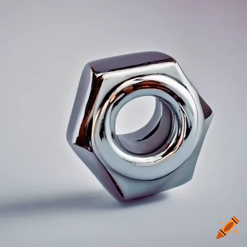 Polished steel nut and bolt with shiny chrome finish