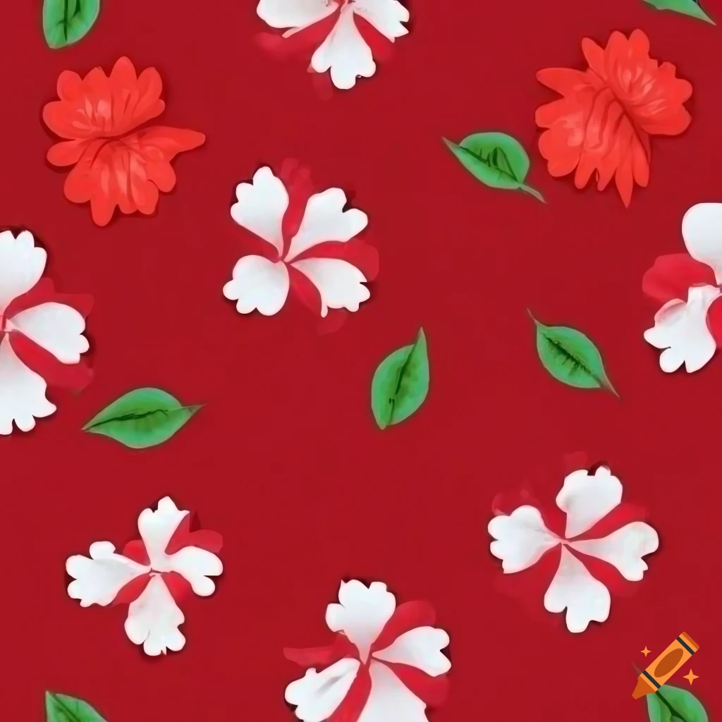 Red Hawaiian fabric with white paper cutout flowers and leaves