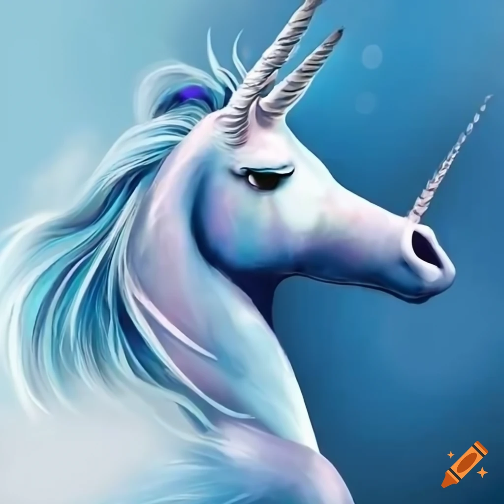 Air unicorn design with white, silver, and light blue colors against a ...