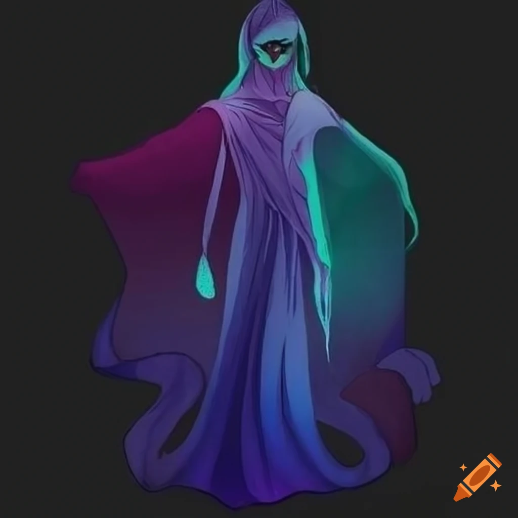 Translucent ghostly figure with flowing ethereal robes