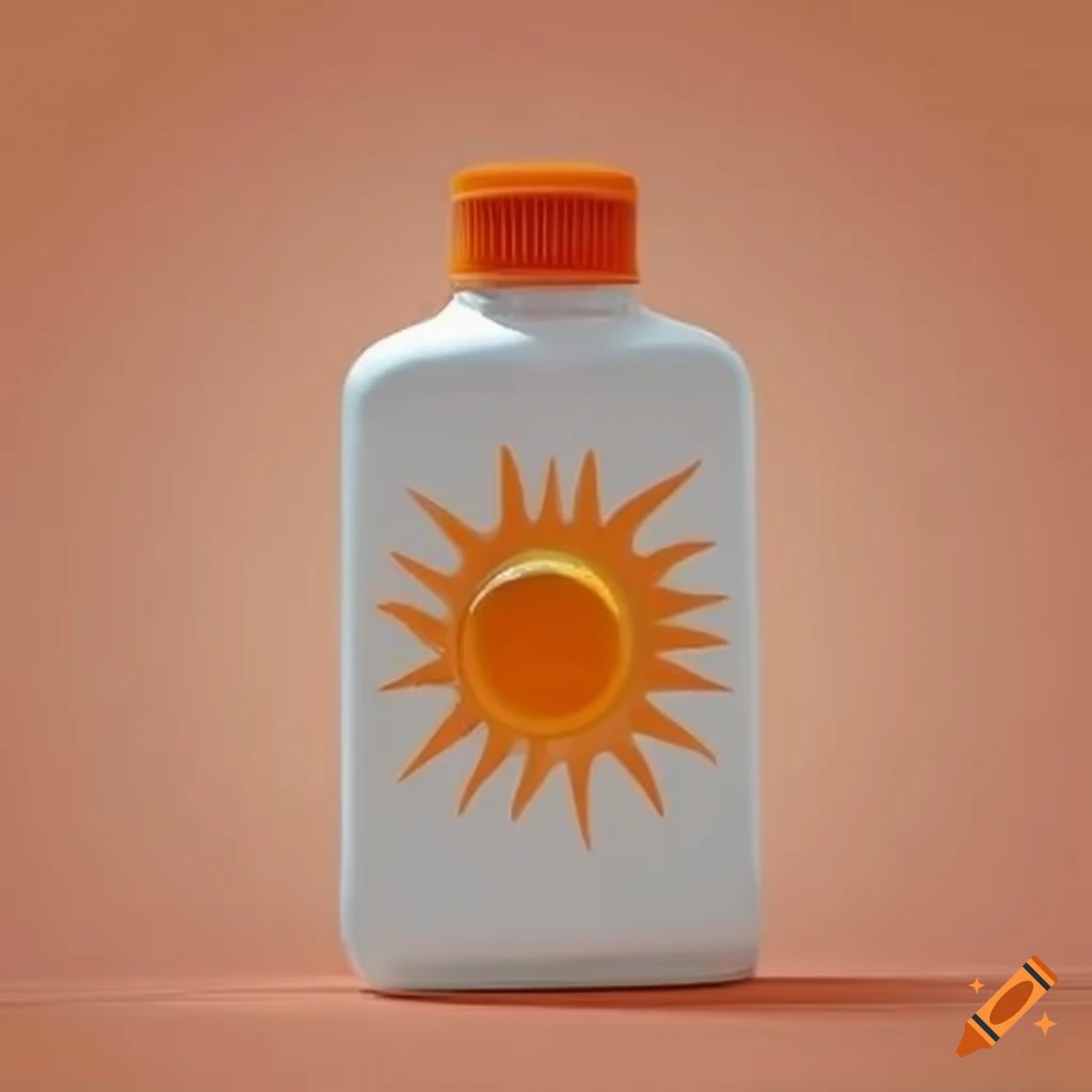 White plastic bottle with orange cap and sun symbol