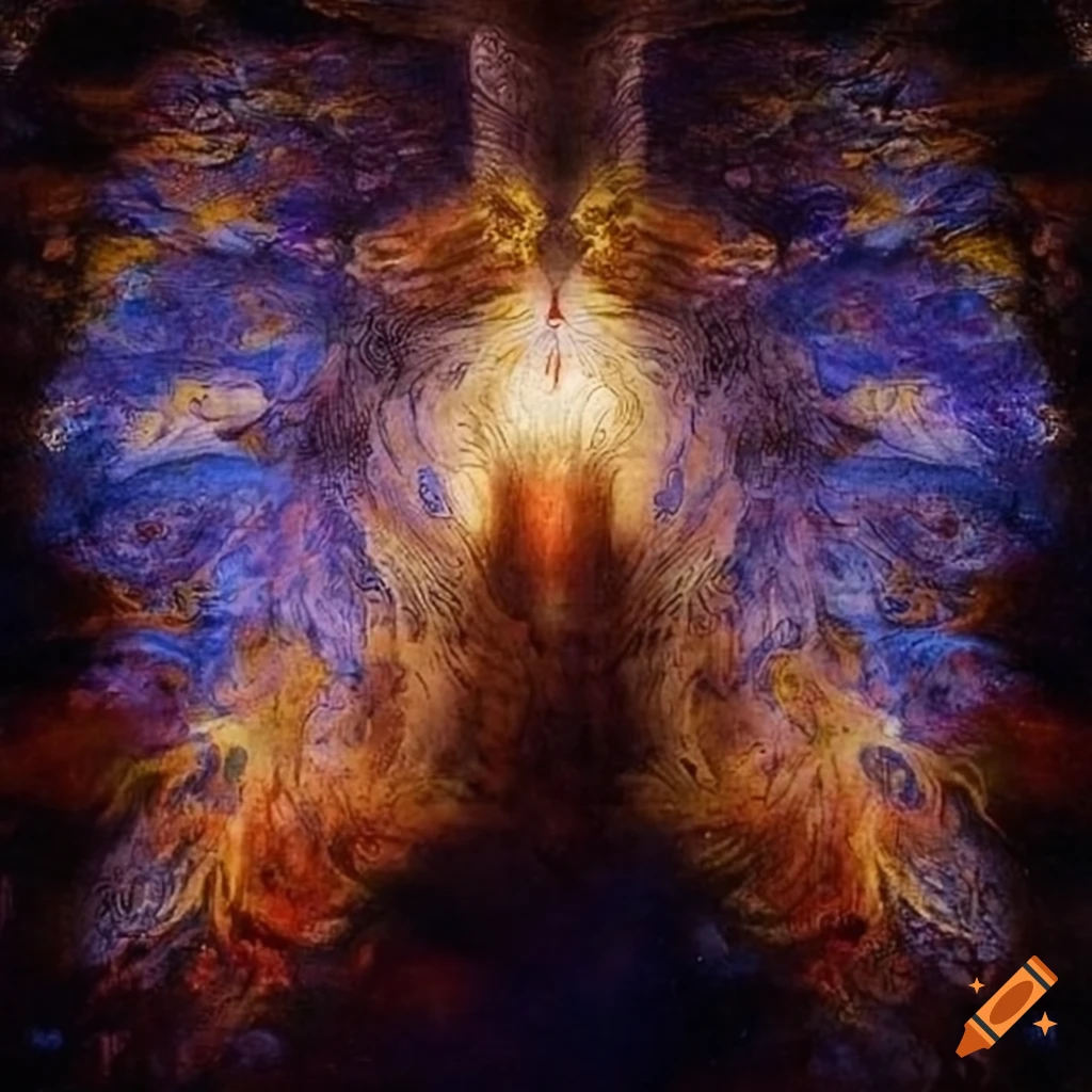The Tree of Life in the style of William Blake depicting God in celestial heaven