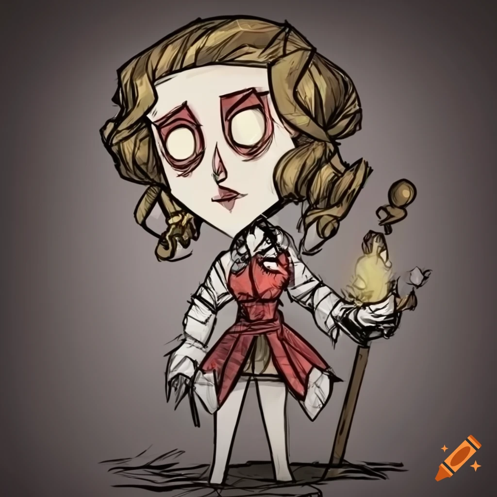 Female scientist in the style of don't starve