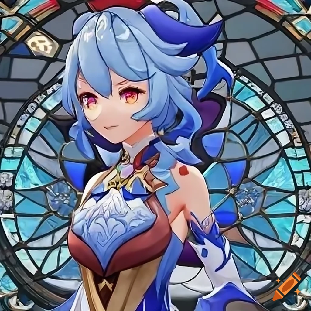 Ganyu from Genshin Impact in stained glass art style with sharp details
