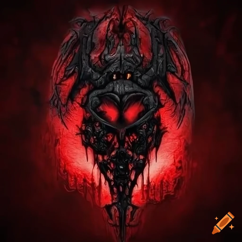 Biomechanical Sigil of Azazel in dark red and black on Craiyon