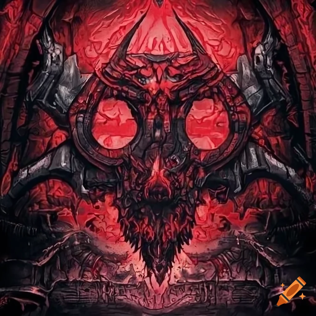 Biomechanical Sigil of Azazel in darkest red and deepest black on Craiyon